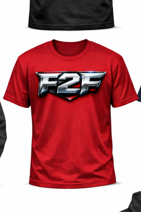 Father2Father red T-shirt with metallic F2F logo